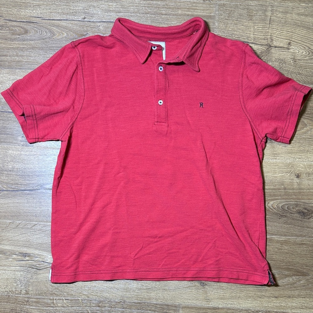 Billy Reid Men’s Red 100% Cotton Knit Short Sleeve Polo Large